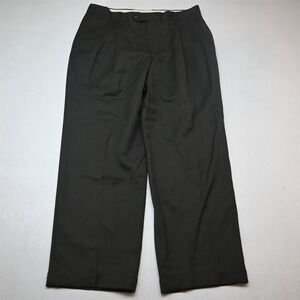 Bespoke 34x30 Olive Green Wool Pleated Cuffed Baggy Dress Mens Pants
